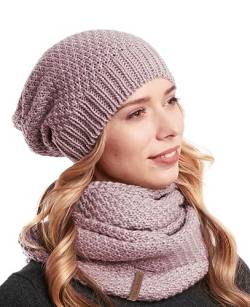 Hilltop Winter Kombi 2er Set aus Winter Schal und passender Strickmütze, Winter Set:Mauve von Hilltop