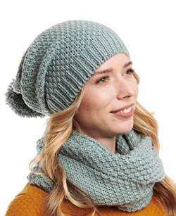 Hilltop Winter Kombi 2er Set aus Winter Schal und passender Strickmütze, Winter Set:Stone von Hilltop