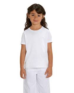 Hochwertiges Kinder T-Shirt aus 100% Bio-Baumwolle für Mädchen und Jungen. Eignet Sich hervorragend zum Bedrucken. (z.B.: mit Transfer-Folien/Textilfolien), Size:98/104, Color:White von Hilltop