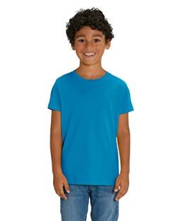 Hochwertiges Kinder T-Shirt aus 100% Bio-Baumwolle für Mädchen und Jungen. Eignet sich hervorragend zum bedrucken. (z.B.: mit Transfer-folien/Textilfolien), Size:122/128, Color:Azur Blau von Hilltop