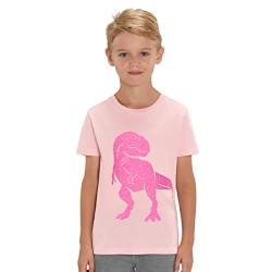 Kinder T-Shirt aus Biobaumwolle mit Dinosaurier Glitzer Motiv, Size:110/116, Dino:Pink-Dino Neon Pink von Hilltop