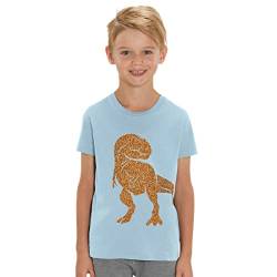 Kinder T-Shirt aus Biobaumwolle mit Dinosaurier Glitzer Motiv, Size:122/128, Dino:Sky Blue-Dino Gold von Hilltop