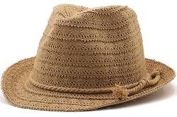HilyBony Fedora Hut für Damen Sonnenhut Spitze kurze Krempe Sommer Strand Kappe Jazz Panama Hut, khaki, M von HilyBony