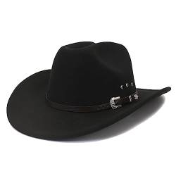 HilyBony Western Cowboy Hat for Women Men Classic Wide Brim Fedora Hat with Buckle Belt von HilyBony