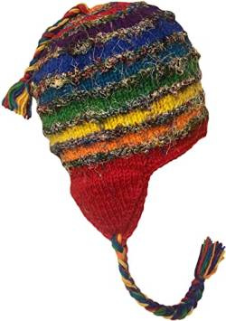 Nepal Handgestrickte Sherpa-Mütze mit Ohrenklappen, Trapper Ski Fleece gefütterte Cap (Rainbow) von Himalayan Sherpa Hats