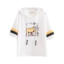 Damen Kawaii T-Shirts Niedlich Welpe Bestickter Pullover Kapuzenpullover Top Tees Kurzarm T-Shirt Bluse, weiß, One size von Himifashion