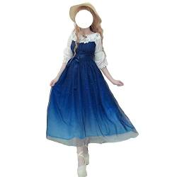 Damen Lolita Kleid Japanischer Stil Blau Sternenhimmel Sling Kleider Damen Party Kleid Midi Chiffon Kleid, blau, Medium von Himifashion