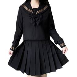 Himifashion Damen Japanischer Matrosenanzug Teen Mädchen Schuluniform mit T-Shirt Rock und Krawatte JK Uniform Anime Cosplay Kostüm Outfit, Schwarz , Large von Himifashion