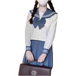 Himifashion Damen Japanischer Matrosenanzug Teen Mädchen Schuluniform mit T-Shirt Rock und Krawatte JK Uniform Anime Cosplay Kostüm Outfit, blau, Large von Himifashion