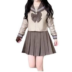 Himifashion Damen Japanischer Matrosenanzug Teen Mädchen Schuluniform mit T-Shirt Rock und Krawatte JK Uniform Anime Cosplay Kostüm Outfit, braun, Large von Himifashion