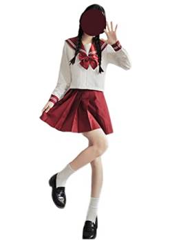 Himifashion Damen Japanischer Matrosenanzug Teen Mädchen Schuluniform mit T-Shirt Rock und Krawatte JK Uniform Anime Cosplay Kostüm Outfit, rot, Medium von Himifashion