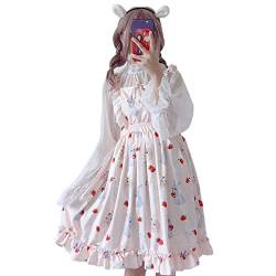 Himifashion Damen Lolita Strawberry Rabbit Printed 2 Piece Dresses Kawaii Girls Set, rose, One size von Himifashion