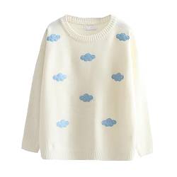 Himifashion Damen Pullover Kawaii Wolke Strickwaren Pullover Casual Rundhals Lose Pullover Tops, weiß, One size von Himifashion