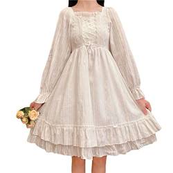 Himifashion Lolita Kleid Teenager Mädchen Spitze Rüschen Prinzessin Kleider Japanisch Langarm Kleid, weiß, S, (HM-681) von Himifashion