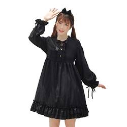 Himifashion Lolita Kleid für Mädchen Gothic Schwarz Kleider mit Schleife Rüschen Langarmkleid von Himifashion