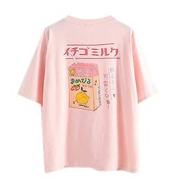 Himifashion Mädchen Kawaii T-Shirt Japanischer Stil Fruchtsaft Druck Tee Baumwolle Sommer Tops Teens Casual T-Shirts, rose, One size, HM-862 von Himifashion