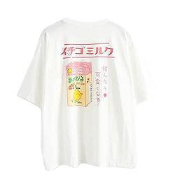 Himifashion Mädchen Kawaii T-Shirt Japanischer Stil Fruchtsaft Druck Tee Baumwolle Sommer Tops Teens Casual T-Shirts, weiß, One size, HM-862 von Himifashion