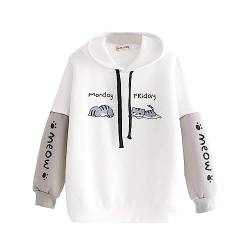 Himifashion Mädchen Süße Hoodies Kwaii Kitty Print Kapuzenoberteile Pullover Langarm Hoodies Lose Sweatshirt, weiß, One size von Himifashion