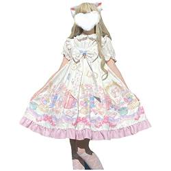 Mädchen Lolita Kleid Niedlich Japanischen Stil Print Sling Kleider mit Große Schleife Party Prinzessin Kleid, weiß, S von Himifashion