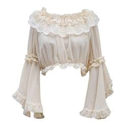 Mädchen Lolita Shirt Spitze Glockenärmel Chiffon Unterhemd Crop Tops, beige, One size von Himifashion