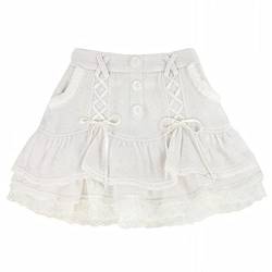 Mädchen Minirock Japanischer Stil Schnürung Bowknot Gestrickte Kuchen Röcke Teens Lolita Hohe Taille A-Linie Röcke, weiß, 36 von Himifashion