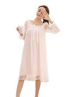 Süßer Mädchen-Schlafanzug aus Baumwolle mit langen Ärmeln, Nachtwäsche, Prinzessinnen-Nachthemd für Frauen Gr. Medium, rose von Himifashion