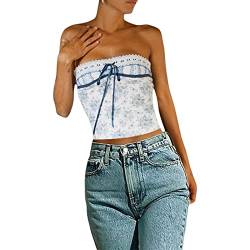 Damen Schulterfrei Tube Top Y2K Crop Top Sommer Ärmellos Vintage Top Slim Sexy Crop Top Elegant Oberteil Aesthetic Clothes für Frauen Mädchen (E Blau, S) von Himllauen