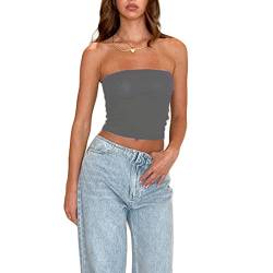 Damen Schulterfrei Tube Top Y2K Crop Top Sommer Ärmellos Vintage Top Slim Sexy Crop Top Elegant Oberteil Aesthetic Clothes für Frauen Mädchen (F Grau, M) von Himllauen