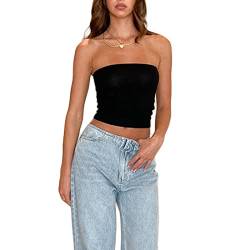 Damen Schulterfrei Tube Top Y2K Crop Top Sommer Ärmellos Vintage Top Slim Sexy Crop Top Elegant Oberteil Aesthetic Clothes für Frauen Mädchen (F Schwarz, L) von Himllauen