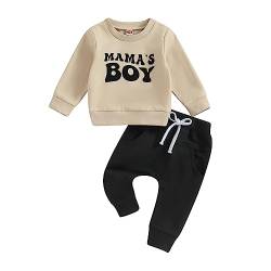 Himllauen Baby Jungen Kleidung Langarmshirt Top + Hose Zweiteiler Babykleidung 0-3 Jahre Kleinkind Set Neugeborene Outfit (Aprikose Mama's Boy 2, 12-18 Months) von Himllauen