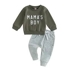 Himllauen Baby Jungen Kleidung Langarmshirt Top + Hose Zweiteiler Babykleidung 0-3 Jahre Kleinkind Set Neugeborene Outfit (Armeegrün Mama's Boy 1, 0-6 Months) von Himllauen