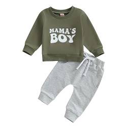 Himllauen Baby Jungen Kleidung Langarmshirt Top + Hose Zweiteiler Babykleidung 0-3 Jahre Kleinkind Set Neugeborene Outfit (Armeegrün Mama's Boy 2, 6-12 Months) von Himllauen