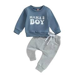 Himllauen Baby Jungen Kleidung Langarmshirt Top + Hose Zweiteiler Babykleidung 0-3 Jahre Kleinkind Set Neugeborene Outfit (Blau Mama's Boy 2, 0-6 Months) von Himllauen