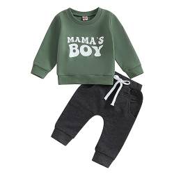 Himllauen Baby Jungen Kleidung Langarmshirt Top + Hose Zweiteiler Babykleidung 0-3 Jahre Kleinkind Set Neugeborene Outfit (Dunkelgrün Mama's Boy 2, 0-6 Months) von Himllauen