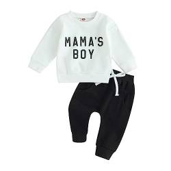 Himllauen Baby Jungen Kleidung Langarmshirt Top + Hose Zweiteiler Babykleidung 0-3 Jahre Kleinkind Set Neugeborene Outfit (Weiß Mama's Boy 1, 6-12 Months) von Himllauen