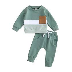 Himllauen Baby Jungen Kleidung Patchwork Sweatshirt + Hose Kleinkind Outfits Zweiteiler Babykleidung Neugeborene Set (B Grün, 12-18 Months) von Himllauen