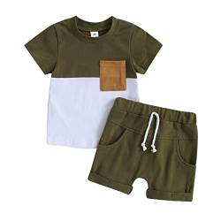 Himllauen Baby Jungen Kleidung Sommer Kinder Outfits Patchwork T-Shirt + Shorts Zweiteiler Babykleidung Neugeborene Set (B Armeegrün + Weiß, 18-24 Months) von Himllauen