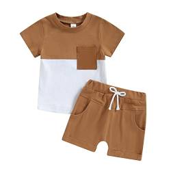 Himllauen Baby Jungen Kleidung Sommer Kinder Outfits Patchwork T-Shirt + Shorts Zweiteiler Babykleidung Neugeborene Set (B Braun + Weiß, 12-18 Months) von Himllauen