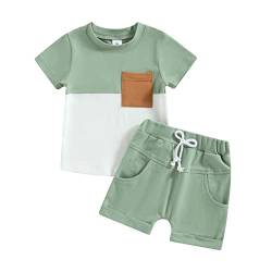 Himllauen Baby Jungen Kleidung Sommer Kinder Outfits Patchwork T-Shirt + Shorts Zweiteiler Babykleidung Neugeborene Set (B Grün + Weiß, 18-24 Months) von Himllauen