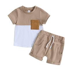 Himllauen Baby Jungen Kleidung Sommer Kinder Outfits Patchwork T-Shirt + Shorts Zweiteiler Babykleidung Neugeborene Set (B Khaki + Weiß, 18-24 Months) von Himllauen