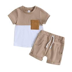 Himllauen Baby Jungen Kleidung Sommer Kinder Outfits Patchwork T-Shirt + Shorts Zweiteiler Babykleidung Neugeborene Set (B Khaki + Weiß, 6-12 Months) von Himllauen