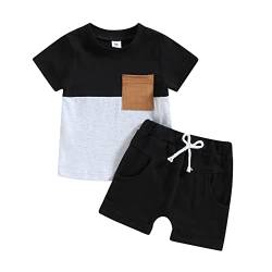 Himllauen Baby Jungen Kleidung Sommer Kinder Outfits Patchwork T-Shirt + Shorts Zweiteiler Babykleidung Neugeborene Set (B Schwarz + Grau, 2-3 Years) von Himllauen
