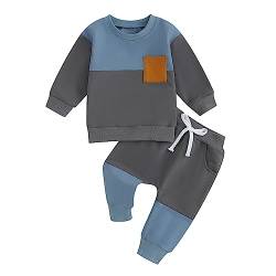 Himllauen Baby Jungen Kleidung Sweatshirt + Hose Kleinkind Outfits Zweiteiler Babykleidung Neugeborene Set (A Blau & Grau, 0-6 Months) von Himllauen
