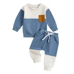 Himllauen Baby Jungen Kleidung Sweatshirt + Hose Kleinkind Outfits Zweiteiler Babykleidung Neugeborene Set (A Blau & Weiß, 6-12 Months) von Himllauen