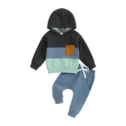 Himllauen Baby Jungen Mädchen Kleidung Hoodie + Hose Zweiteiler Babykleidung Neugeborene Set 0-3 Jahre Kleinkind Outfit (K Dunkelgrau Blau Grün, 6-12 Months) von Himllauen