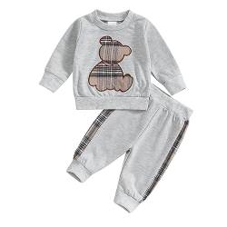 Himllauen Baby Jungen Mädchen Kleidung Kleiner Bär Sweatshirt + Hose Zweiteiler Set Neugeborene Outfit (Grau, 6-9 Months) von Himllauen