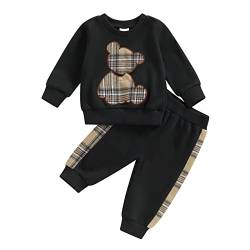 Himllauen Baby Jungen Mädchen Kleidung Kleiner Bär Sweatshirt + Hose Zweiteiler Set Neugeborene Outfit (Schwarz, 9-12 Months) von Himllauen