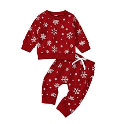 Himllauen Baby Jungen Mädchen Outfit Schnee Sweatshirt + Hose Zweiteiler Set Weihnachten Neujahr Baby Neugeborene Kleidung (Rot, 0-6 Months) von Himllauen