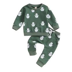 Himllauen Baby Jungen Mädchen Outfit Schnee Sweatshirt + Hose Zweiteiler Set Weihnachten Neujahr Baby Neugeborene Kleidung (Schneemann Grün, 0-6 Months) von Himllauen