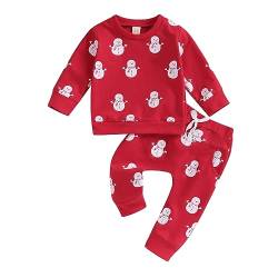 Himllauen Baby Jungen Mädchen Outfit Schnee Sweatshirt + Hose Zweiteiler Set Weihnachten Neujahr Baby Neugeborene Kleidung (Schneemann Rot, 12-18 Months) von Himllauen